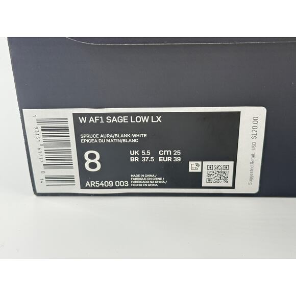 Nike Air Force 1 Sage Low LX AR5409-003 Women’s 8 Spruce Aura White Iridescent - Picture 8 of 10